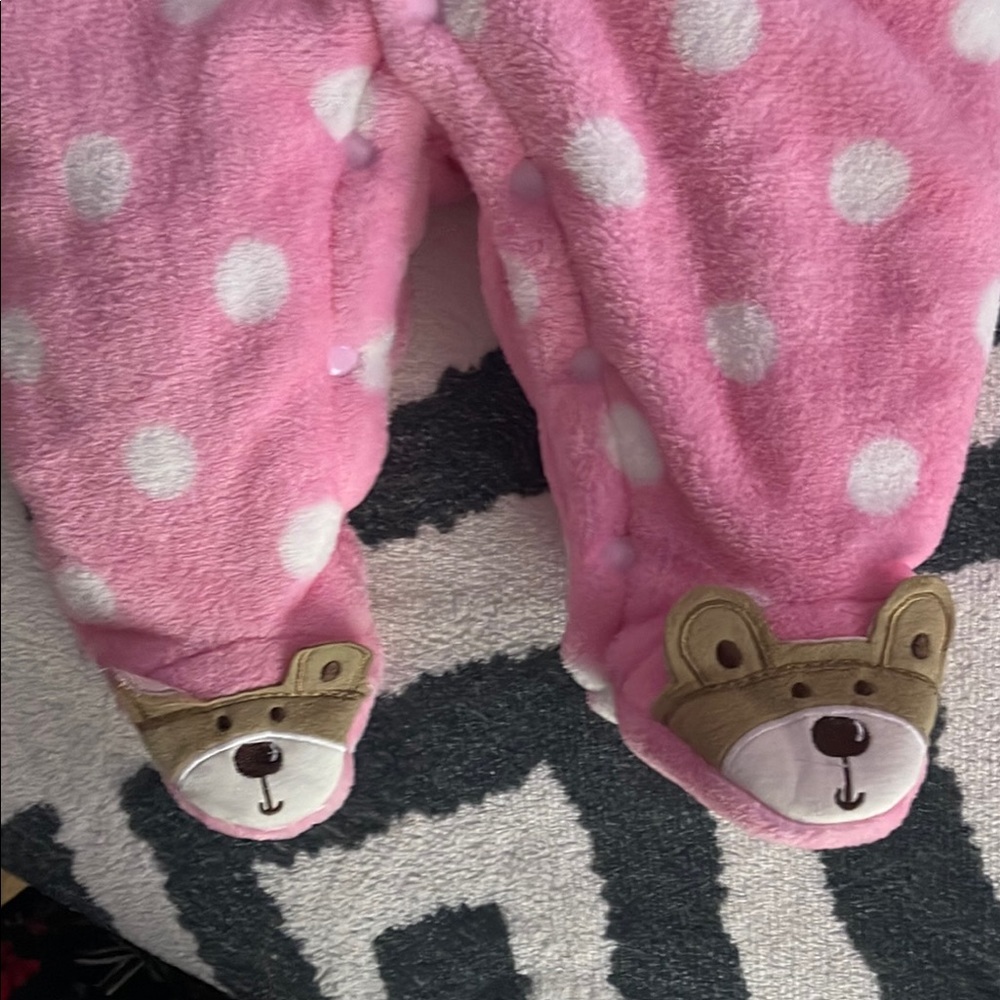 Pink Polka Dot Bear Hooded Onesie - Picture 3 of 5